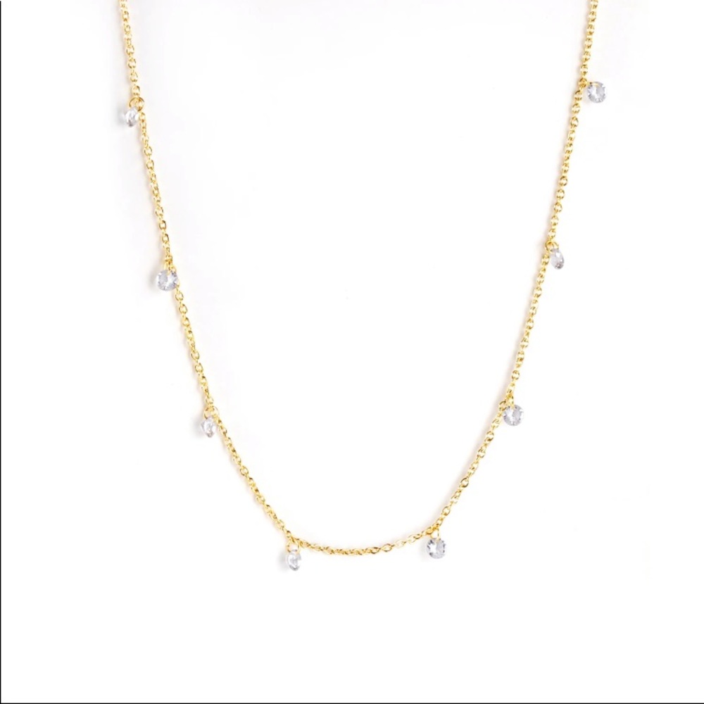 NWT gold plated crystal long chain necklace